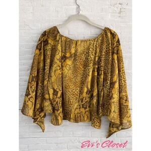 Moments Leopard Print Shirt Women’s Cheetah Blouse Off The Shoulder Sz M